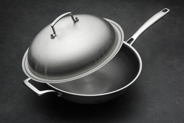 天上野 Bee Wok 32cm 不鏽鋼蜂巢紋易潔鑊 單柄連蓋 好氣fun